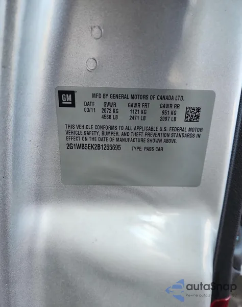 2011 Chevrolet Impala Lt z USA, uszkodzony, nr VIN 2G1WB5EK2B1255695